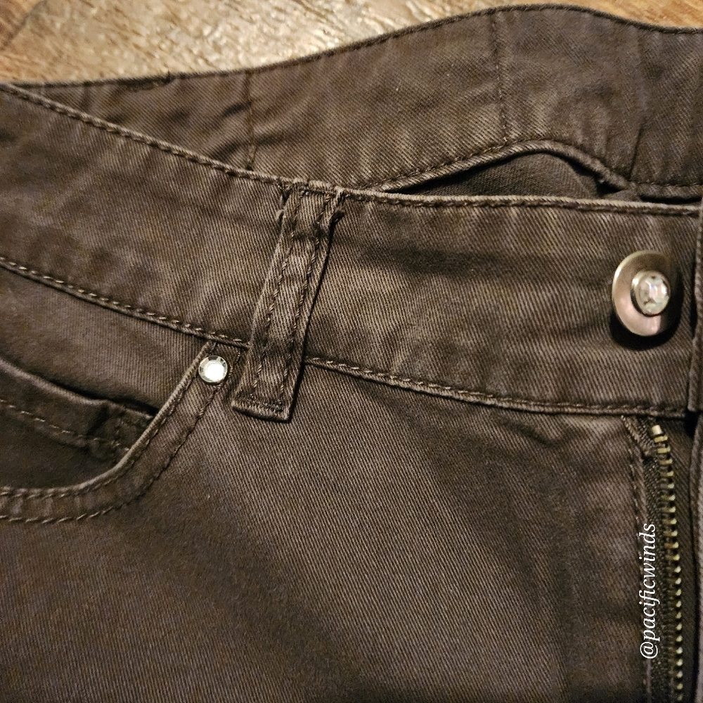 2 PIECES! CHICOS BROWN DENIM EMBELLISHED JEANS SIZE 0.5 REG MATCHING JACKET ☆ - Picture 5 of 8